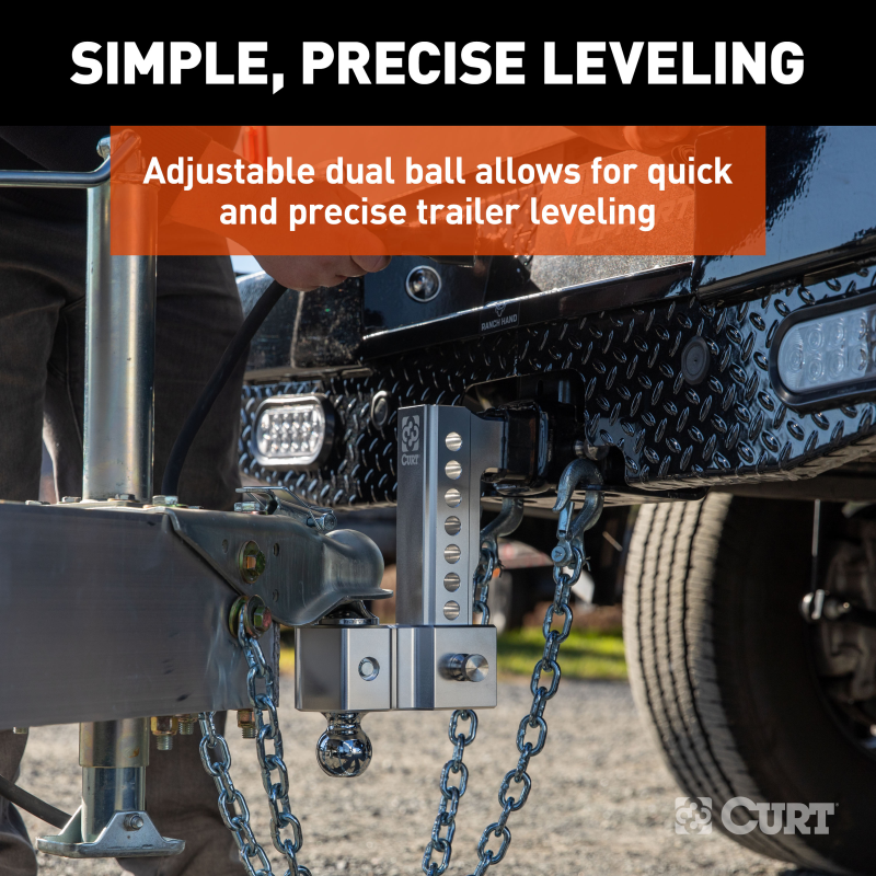 CURT AlumaLite Adjustable Aluminum Hitch with Dual Ball, 7-1/2" Drop Model 45365