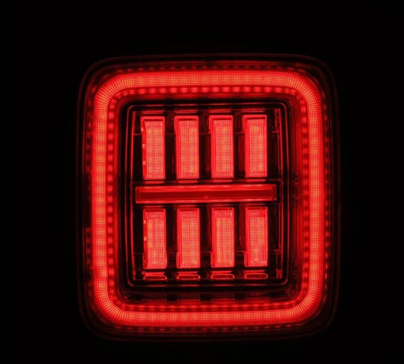 AlphaRex NOVA-Series LED tail lights for 2018-2024 Jeep Wrangler JL, featuring a sleek red design for enhanced visibility.