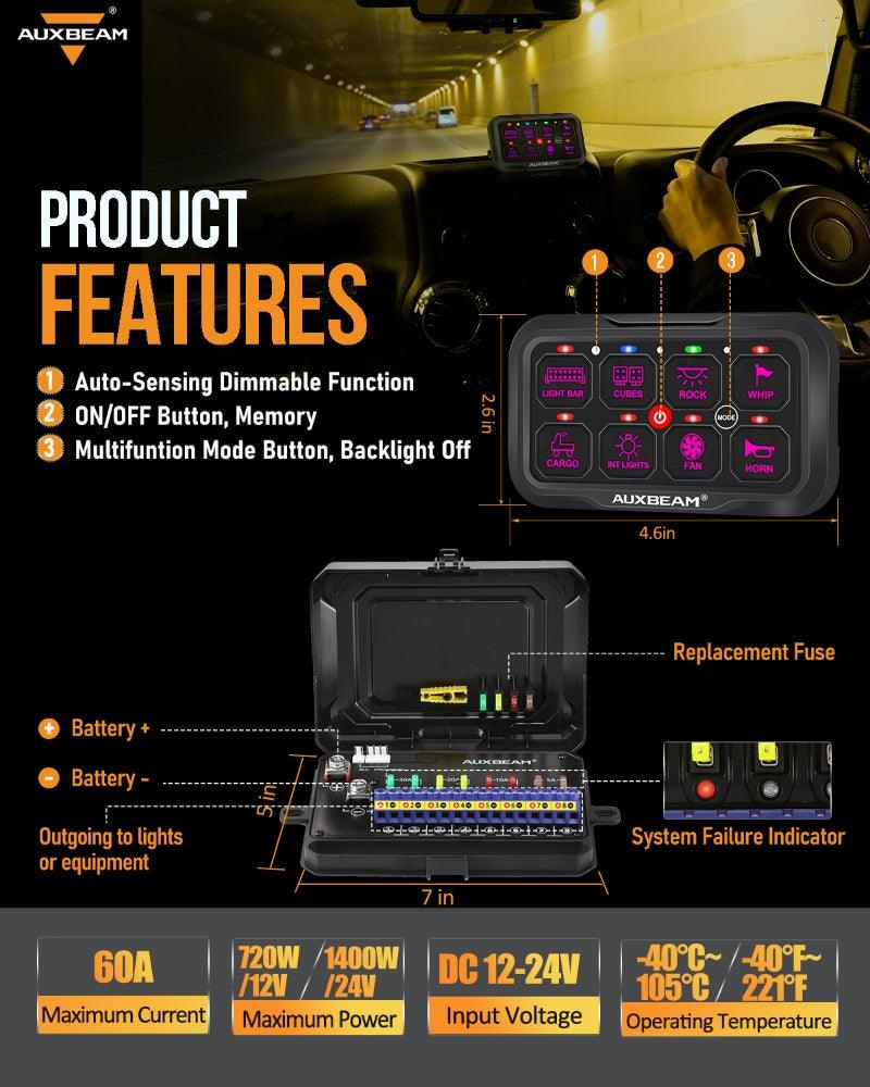 AR Series 6/8 Gang LED Switch Panel,Off Road Light Controller