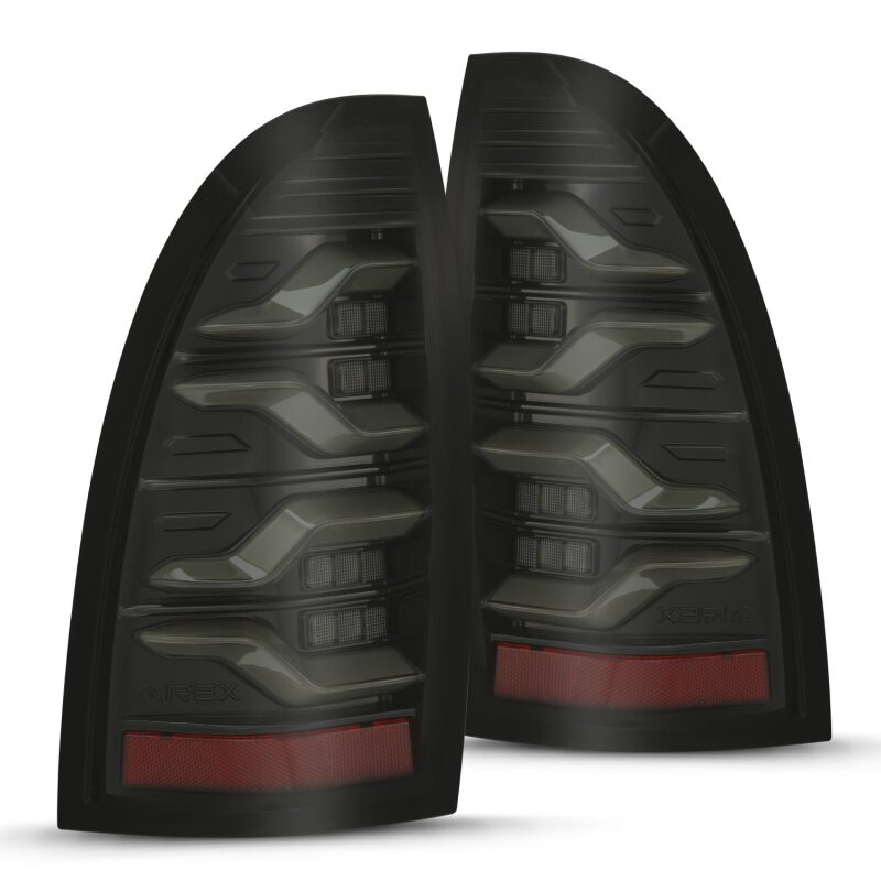 AlphaRex LUXX LED taillights for 05-15 Toyota Tacoma in black with sequential signal and activation light features.