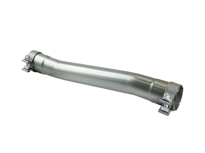 afe MACH Force-Xp muffler delete pipe with 2-1/2 inch inlet and outlet, 24 inch overall length, made of stainless steel.
