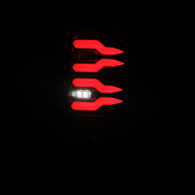 AlphaRex LUXX-Series LED tail lights for 94-01 Dodge Ram 1500/2500/3500 in alpha-black with a sleek design.