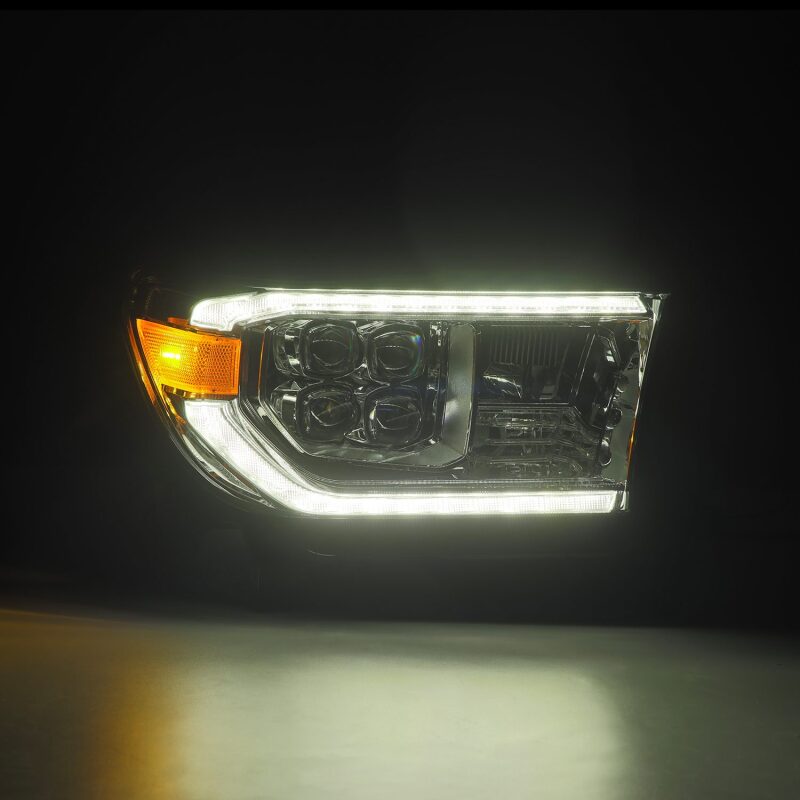 AlphaRex NOVA LED projector headlight for 07-13 Toyota Tundra and 08-17 Sequoia with chrome finish and sequential signal.