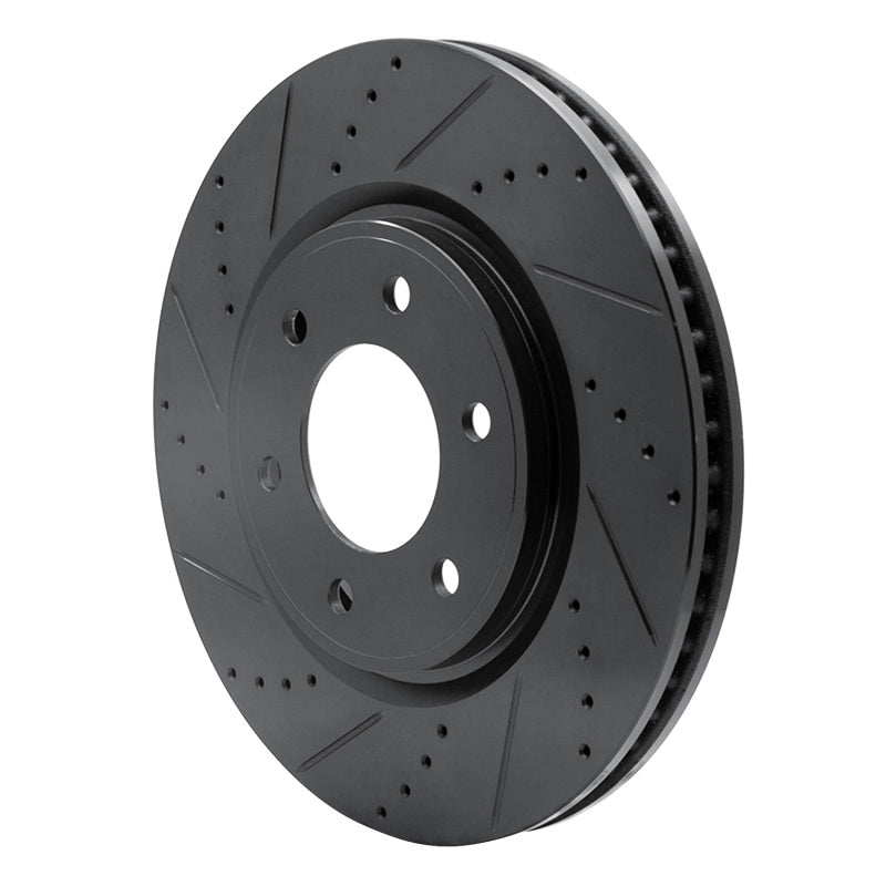 R1 07-24 Infiniti QX56 Front Left Drilled & Slotted Black Brake Rotor