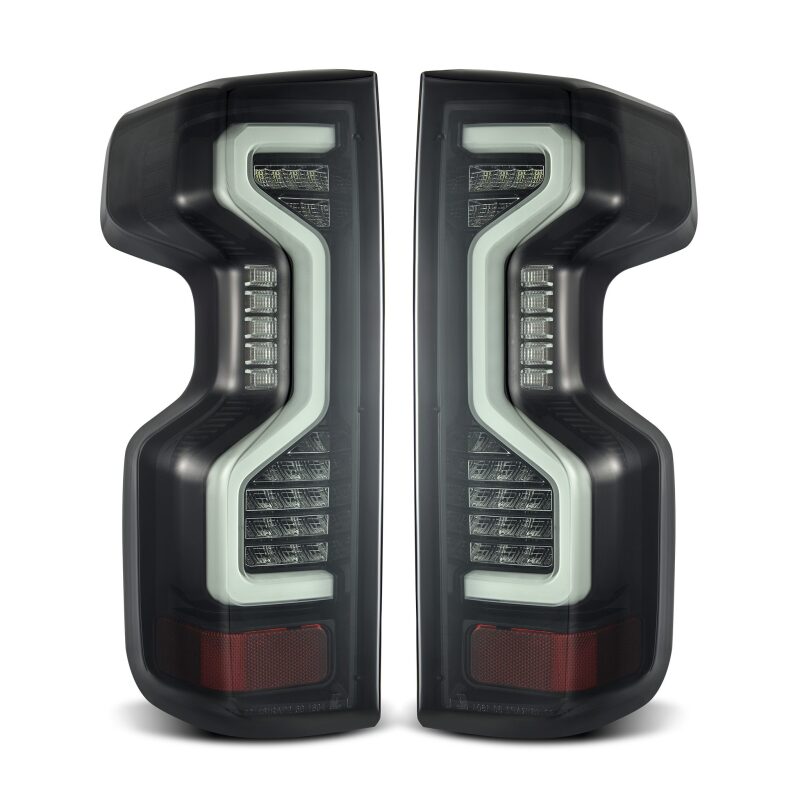 AlphaRex PRO-Series LED tail lights for 2019-2023 Chevrolet Silverado 1500/2500HD/3500HD in jet black finish.