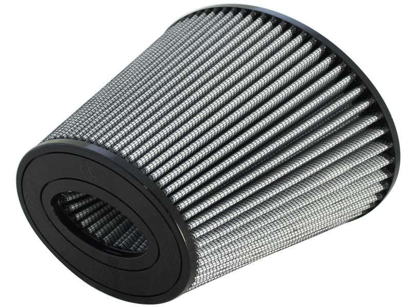 afe Magnum FORCE replacement air filter with a conical design, featuring a pleated filter media for enhanced airflow.