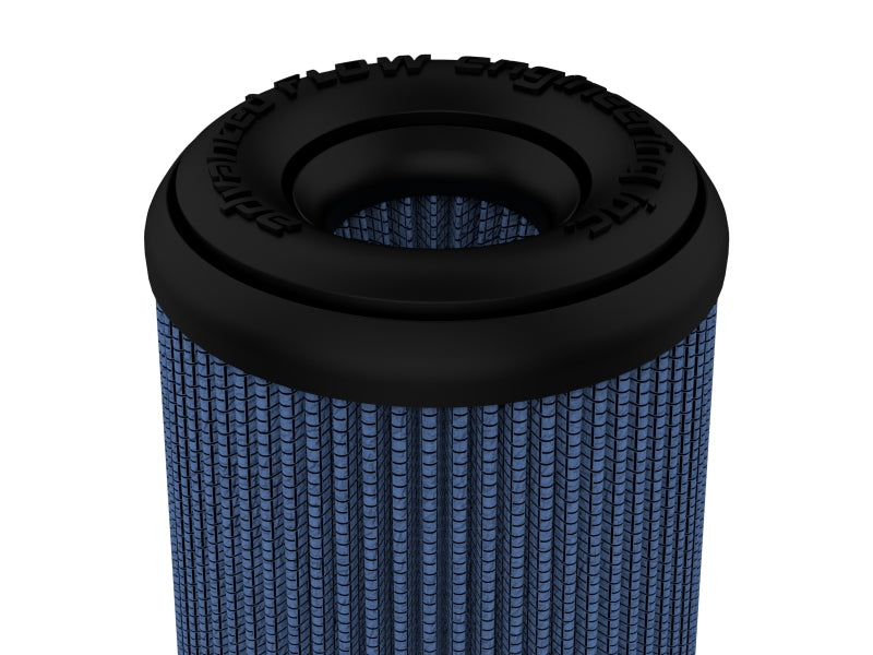 aFe Track Series air filter featuring a Pro 5R design, with a cylindrical shape and textured blue filter material.