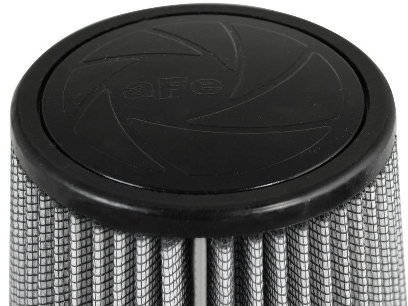 aFe Magnum FLOW universal air filter with a cylindrical design, featuring a black top and pleated filter material for optimal airflow.