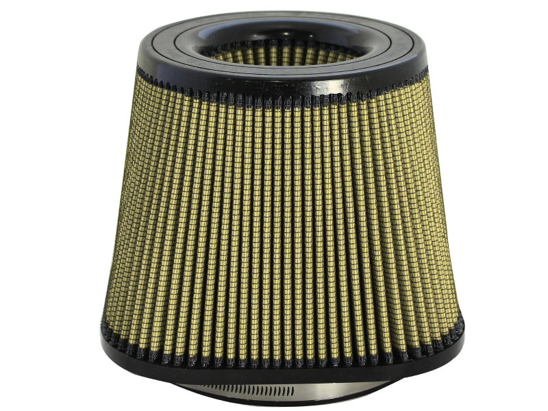afe Magnum FORCE replacement air filter with a conical design, featuring a textured surface and a black base.