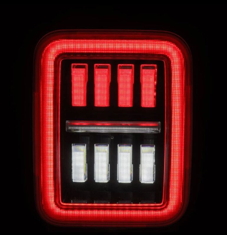 AlphaRex 19-24 Jeep Gladiator JT Nova-Series prismatic LED tail lights in black and red, featuring a modern design with bright illumination.