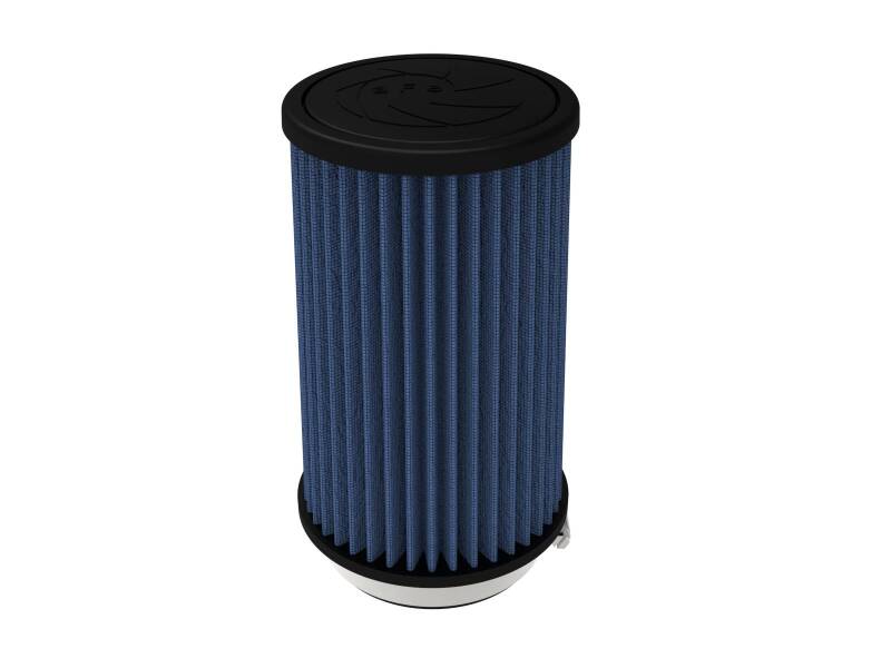 Universal afe Magnum FLOW air filter with blue pleated design, measuring 3.5 inches in diameter and 8 inches tall.