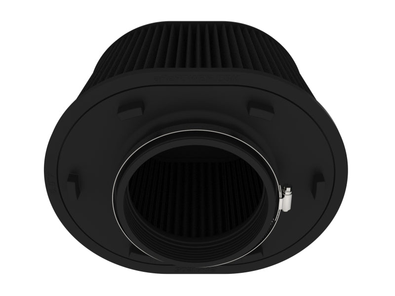 afe Magnum FORCE replacement air filter featuring a cylindrical design with a black exterior and pleated filter material.