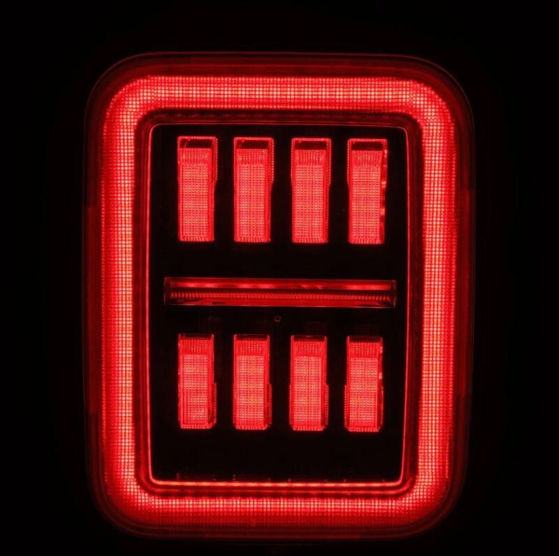 AlphaRex prismatic LED tail lights for 19-24 Jeep Gladiator JT in black and red, featuring a modern design and bright illumination.