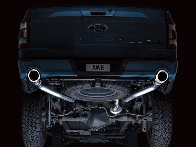 AWE Tuning 2021+ Ford F150 Tremor w/ Bumper Cutouts 0FG Non-Resonated Cat-Back w/ Chrome Silver Tips