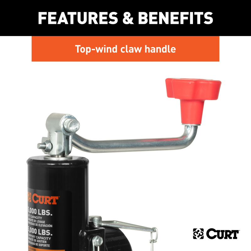 CURT Pipe-Mount Swivel Trailer Jack with Top Handle 5,000 lbs, 10" Travel Model 25006