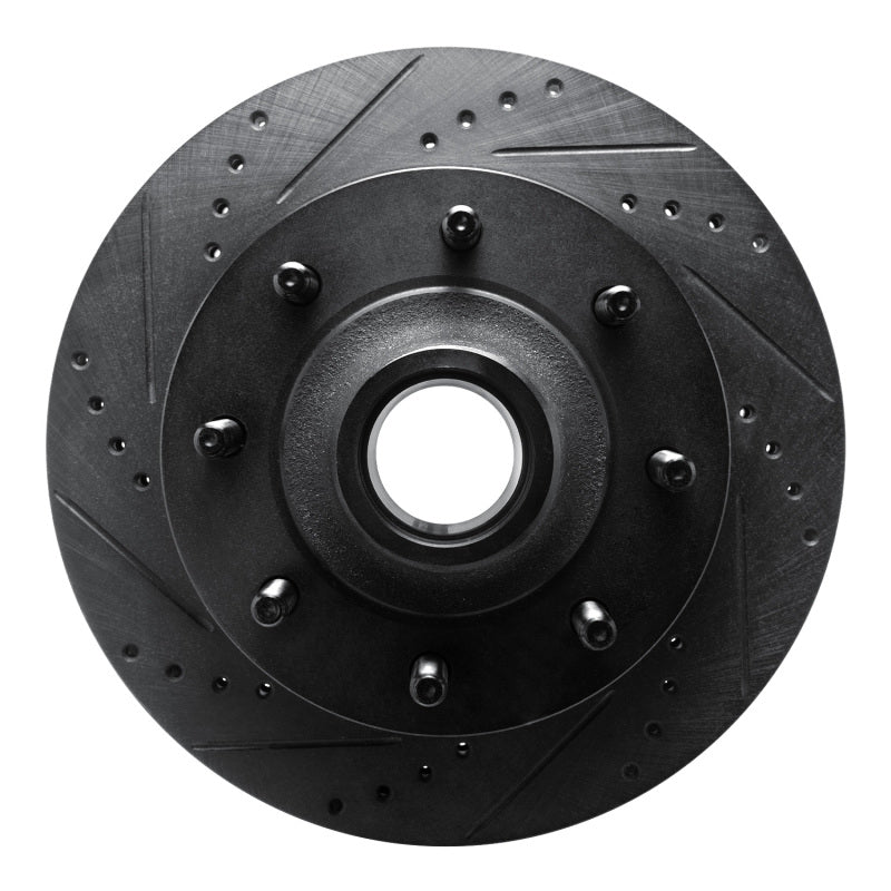 R1 99-02 Ford F-350 Super Duty 2WD Front Left Drilled & Slotted Black Brake Rotor