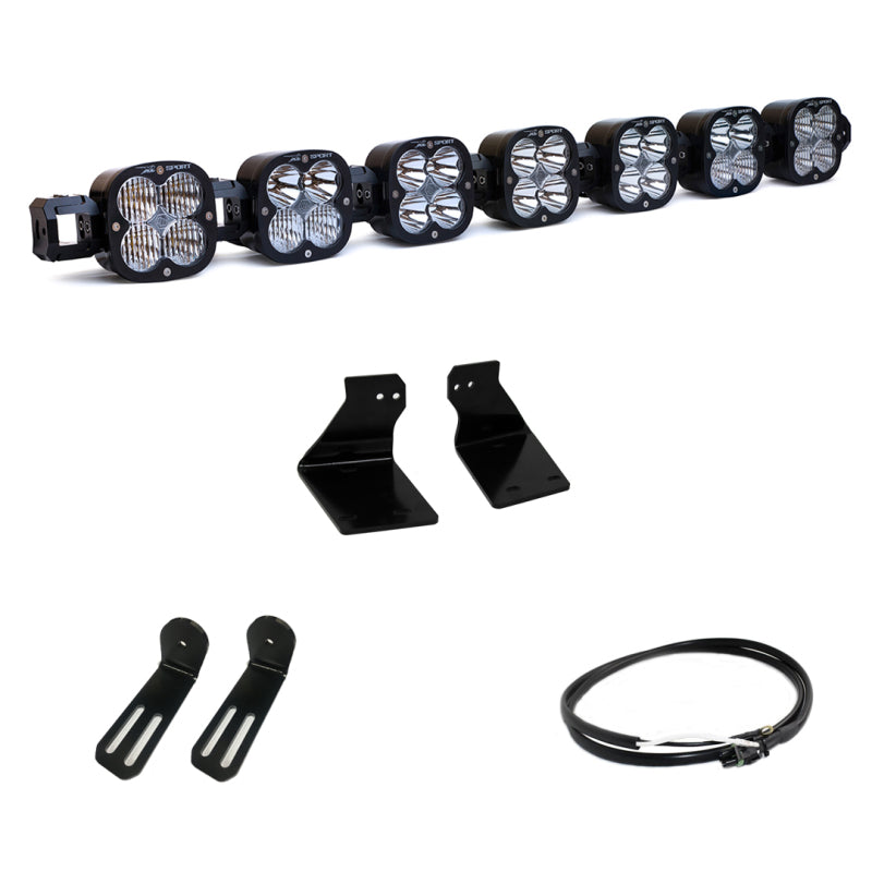 Baja Designs 2020+ Ford Super Duty 7 XL Linkable Light Kit with mounting brackets and wiring harness for enhanced visibility.