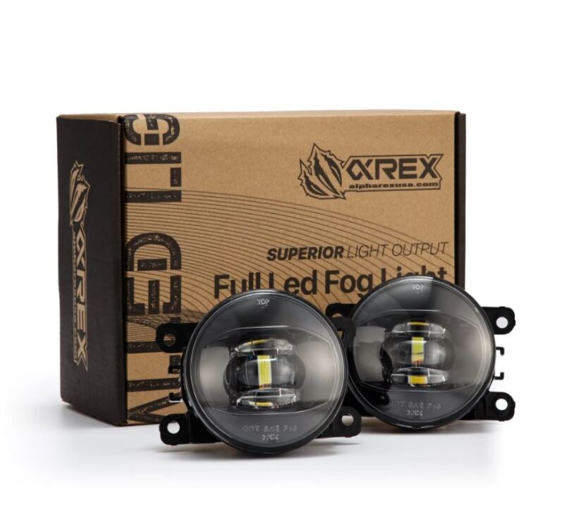 AlphaRex DoubleTap dual color LED fog lights for Acura, Ford, Honda, Subaru, and Nissan with a sleek design and high light output.