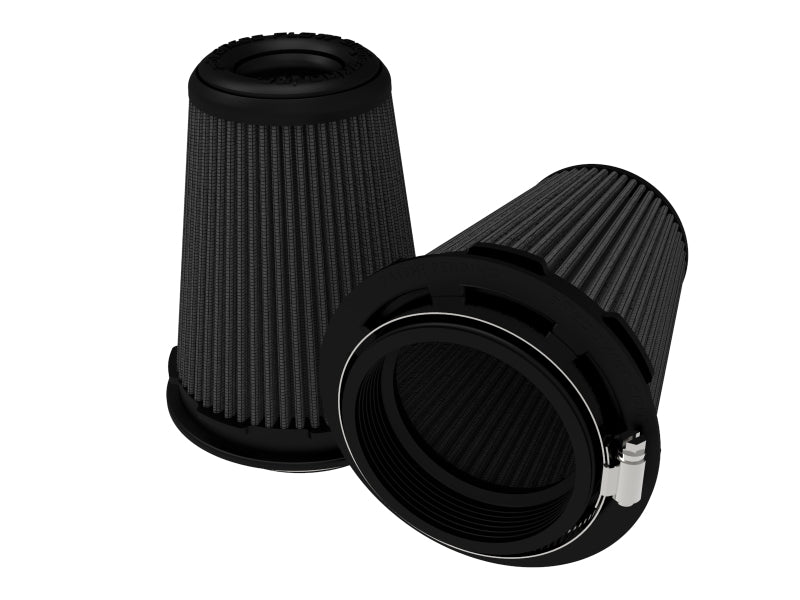 afe Momentum Intake Replacement Air Filter features a black, inverted design with pleated filtration material, measuring 3.5 inches in diameter and 6 inches in height.