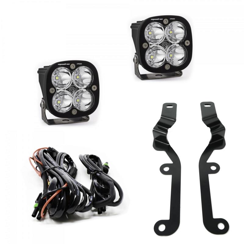 Baja Designs A-Pillar light kit for 2019 Silverado 1500 featuring two Squadron Pro lights and mounting brackets.