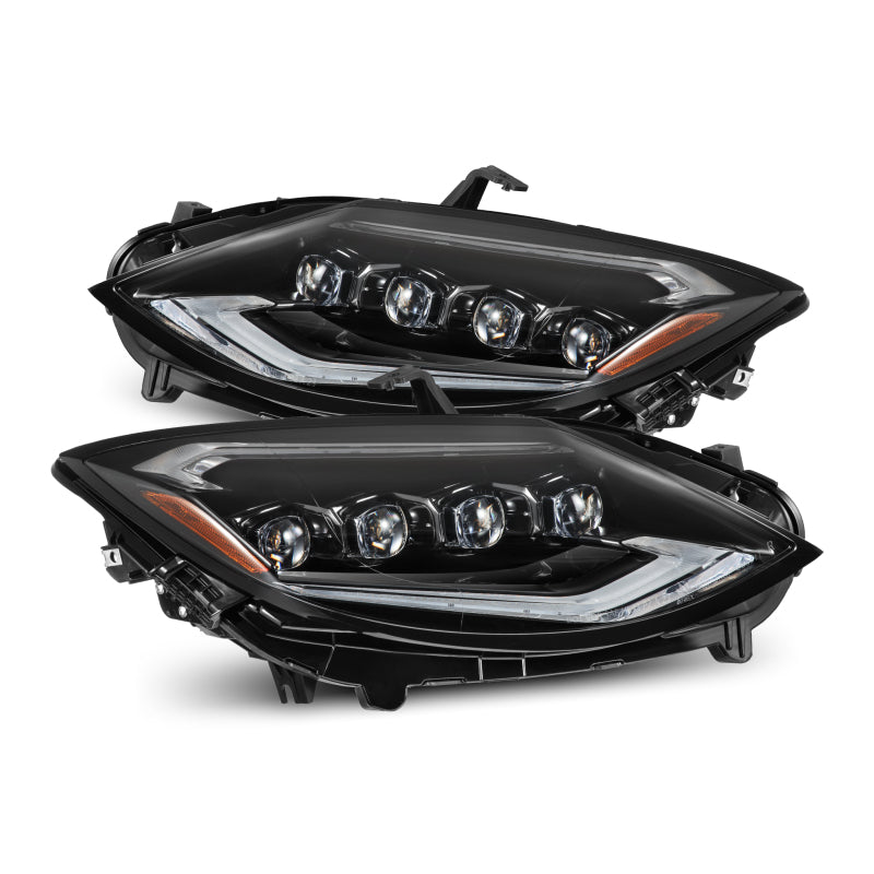 AlphaRex NOVA-Series LED projector headlights for 2023-2024 Nissan Z, featuring black housing and sequential signals.