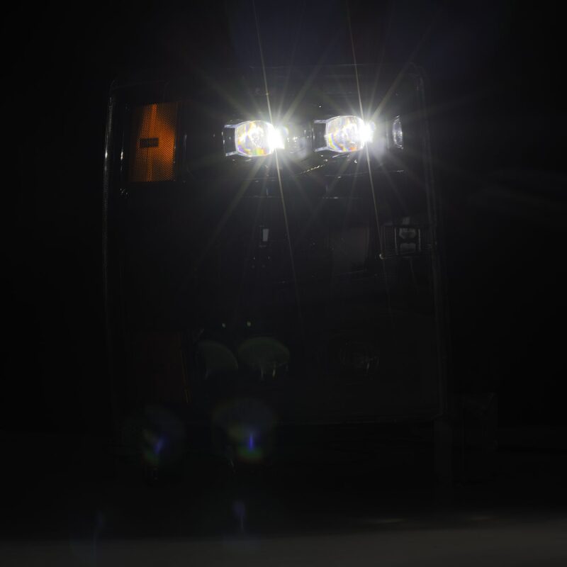 AlphaRex NOVA-Series LED projector headlights for 04-15 Chevy 1500 with sequential signals and daytime running lights.