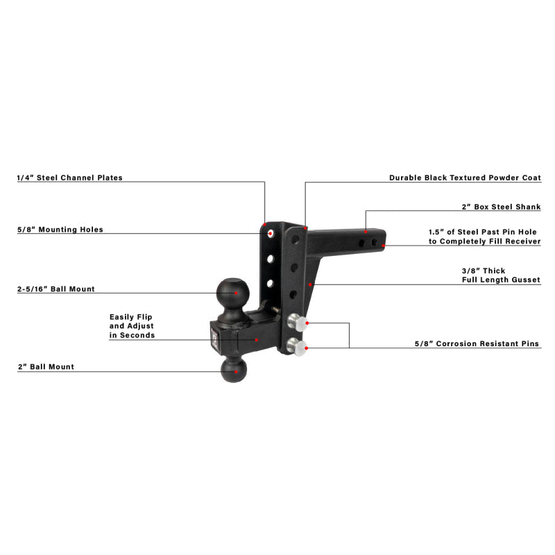 BulletProof Hitches 2.0" Medium Duty 4" Drop/Rise Hitch Model MD204