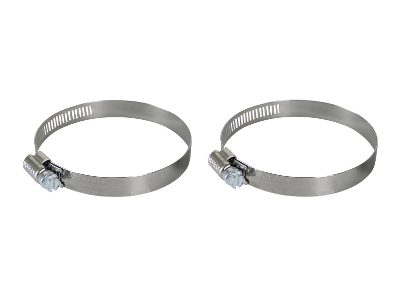 Replacement clamp kit for afe Magnum FORCE, featuring two stainless steel clamps for 2-9/16 to 3-1/2 inch ID range.