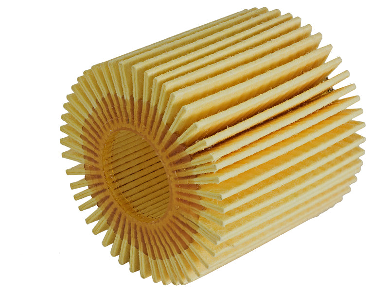 afe PROGUARD oil filter with a cylindrical design and pleated filter media for efficient oil filtration in vehicles.