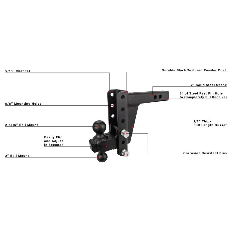 BulletProof Hitches 2.0" Extreme Duty 6" Drop/Rise Hitch Model ED206