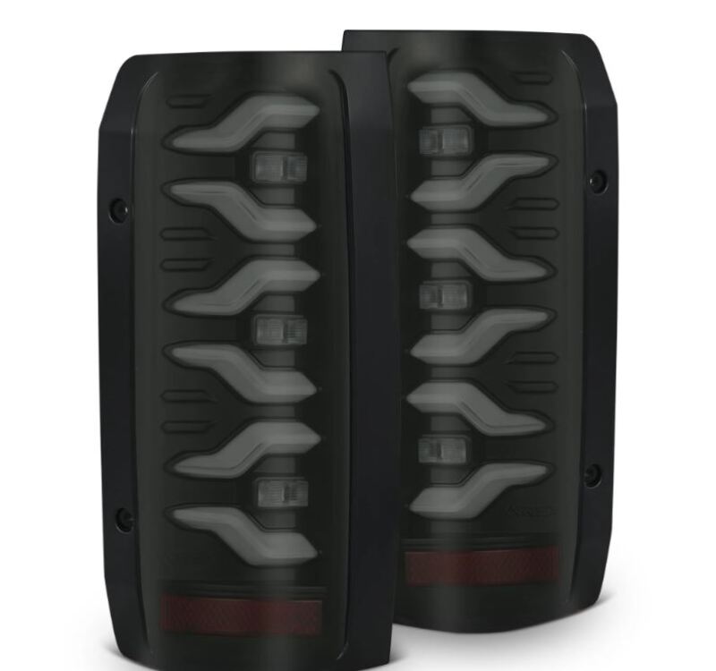 AlphaRex Luxx-Series LED tail lights for 87-96 Ford Bronco and F-150 in black, featuring a modern design and enhanced visibility.