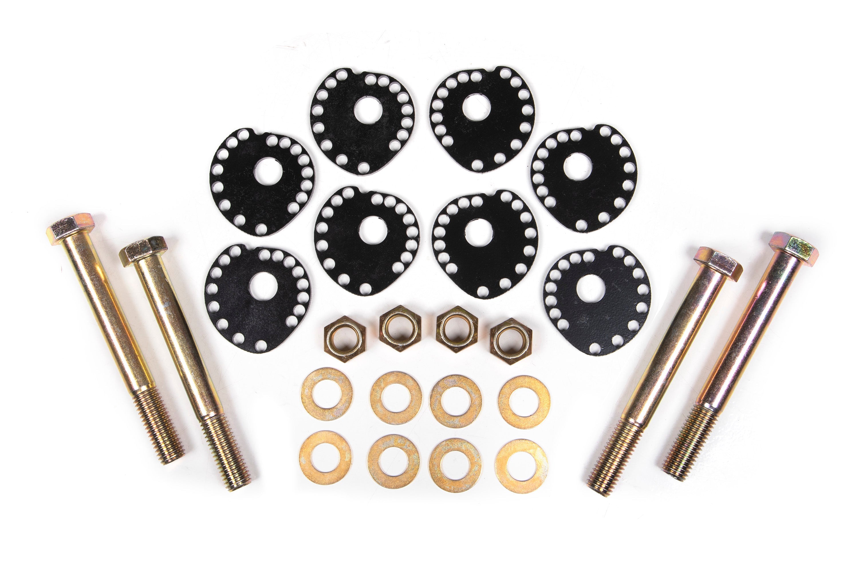 Alignment Cam Lockout Plates for Ford Bronco (21-25) with bolts, washers, and nuts for secure installation and enhanced performance.