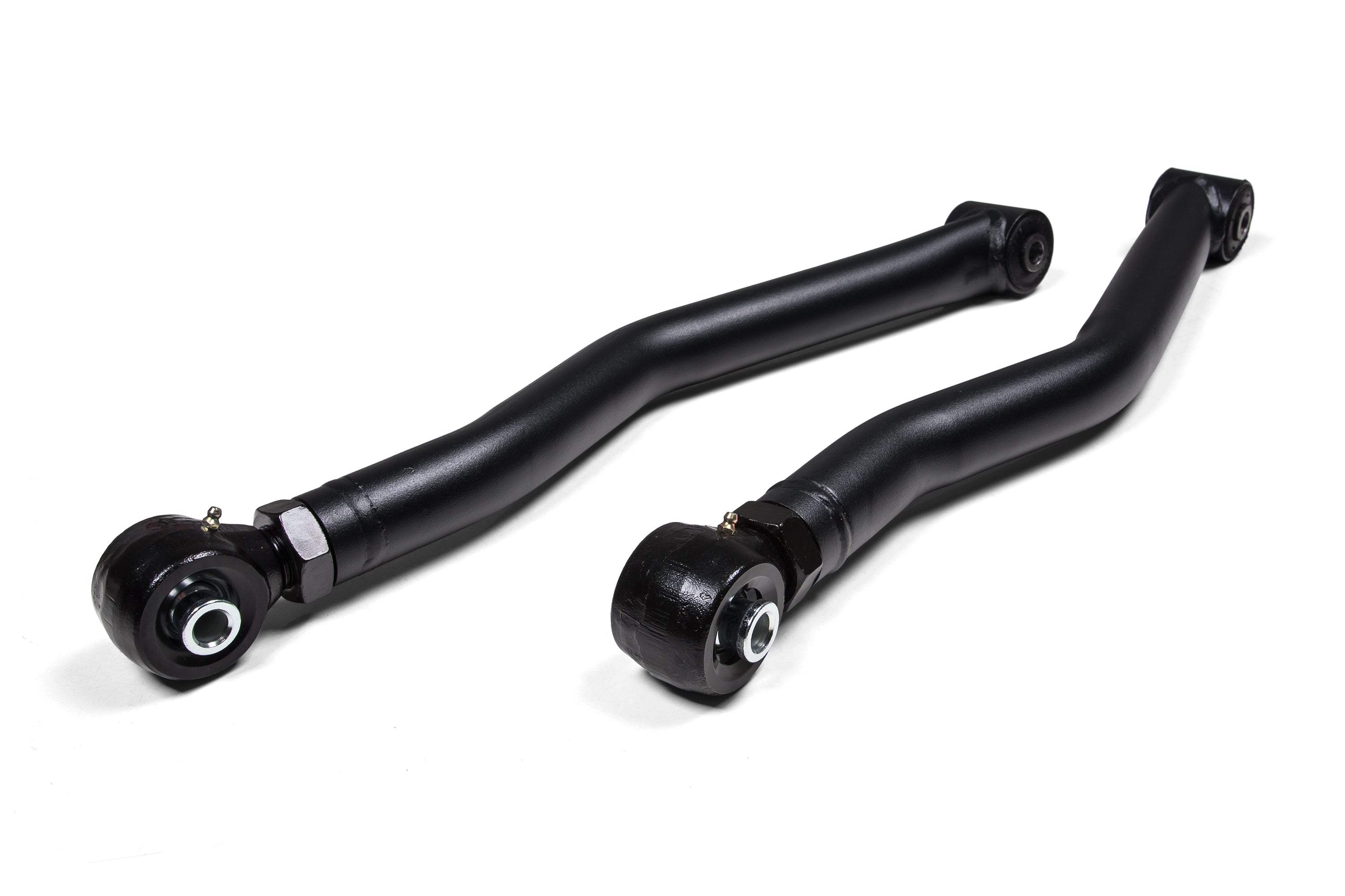 Adjustable front lower control arms with flex end and rubber bushing for Jeep Wrangler JL and Gladiator JT models.