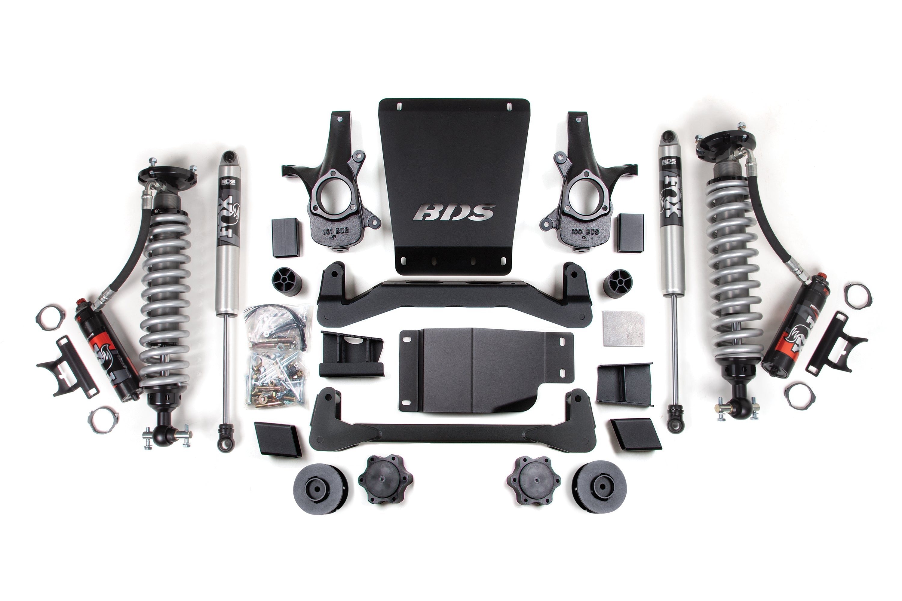 4-inch lift kit with FOX 2.5 Performance Elite coil-overs for Chevy/GMC Avalanche, Suburban, Tahoe, or Yukon 1500 (07-14) 4WD.