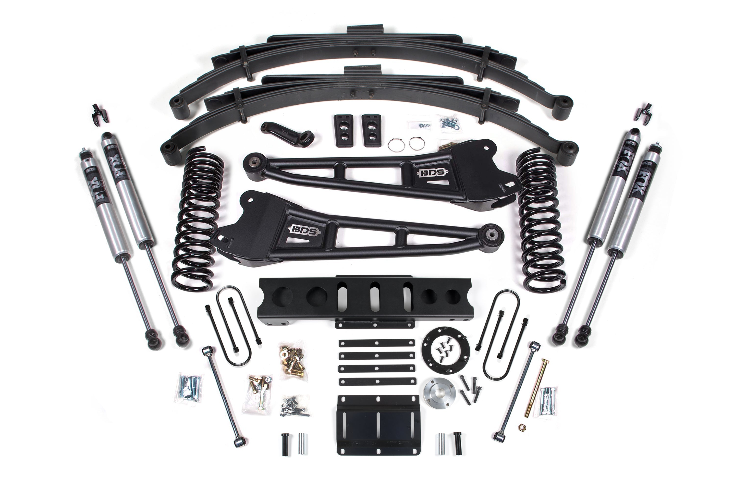 6-inch lift kit with radius arms for 2013-2018 Ram 3500 4WD diesel, including shocks, springs, and installation hardware.