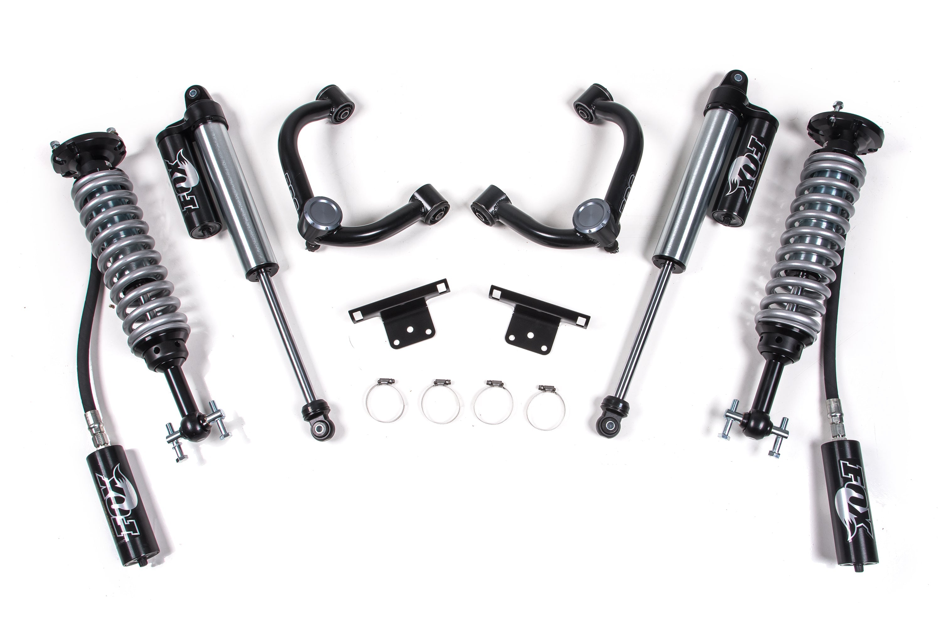2-inch leveling kit with FOX 2.5 coil-over shocks for 2009-2013 Ford F150 4WD, including necessary installation components.
