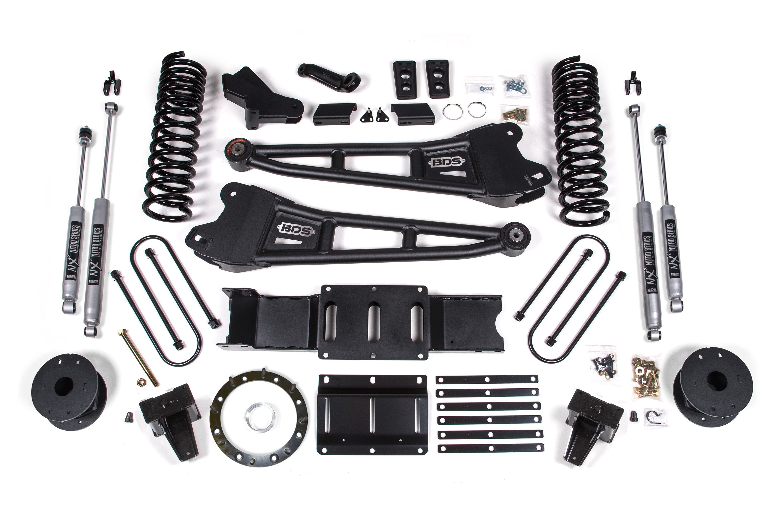 5.5 inch lift kit with radius arms for 2019-2024 Ram 3500 4WD with rear air ride, including all necessary components.