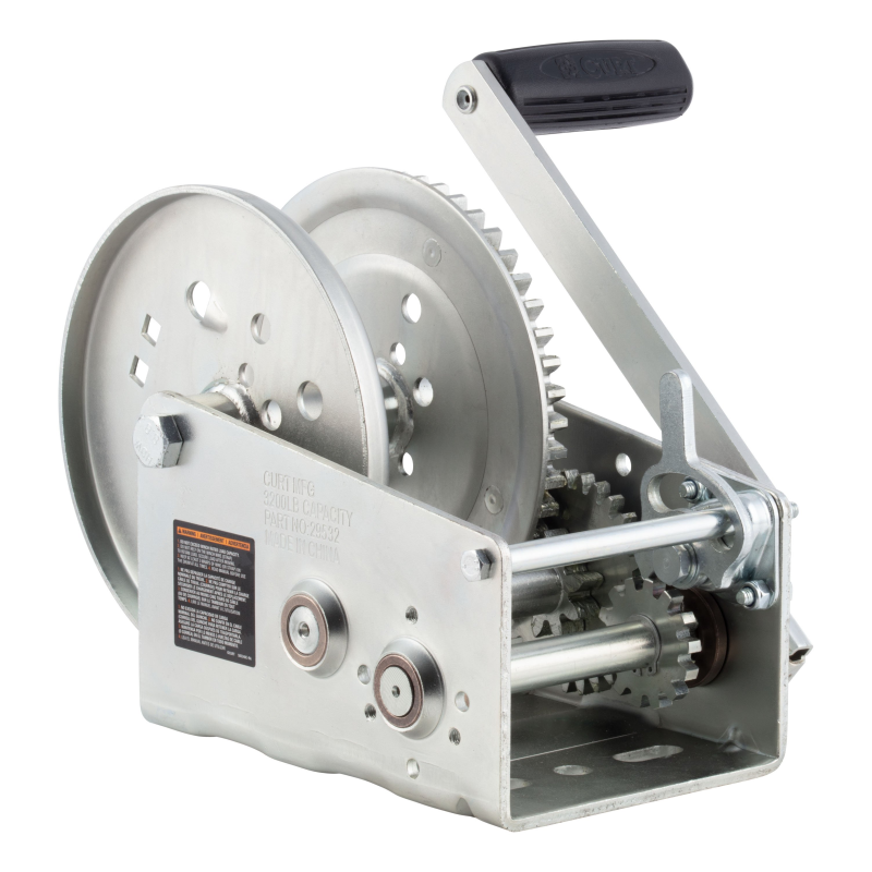 CURT Hand-Crank 2-Speed Winch, 3,200 lbs, 17.5:1 Low Gear Ratio, 9.6" Handle Model 29532