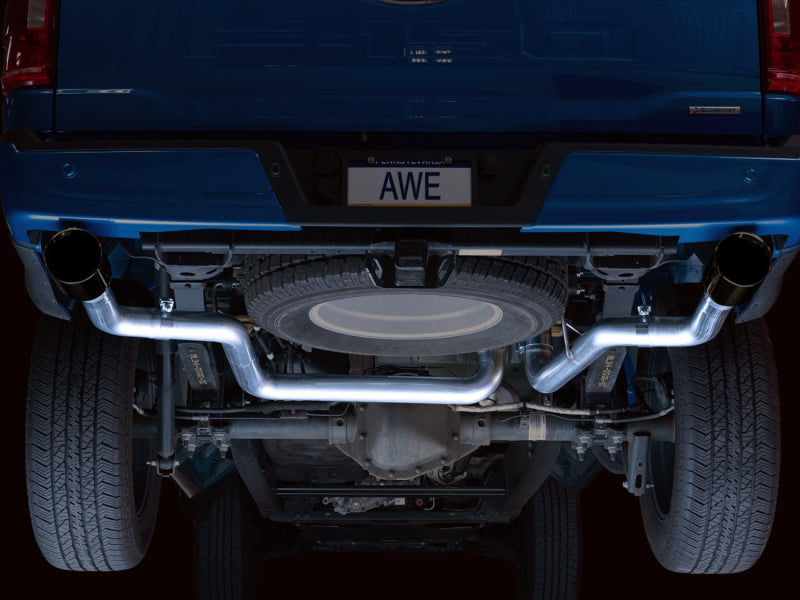 AWE Tuning 0FG 21+ Ford F150 Dual Split Rear Cat-Back Exhaust- 5in Diamond Black Tips
