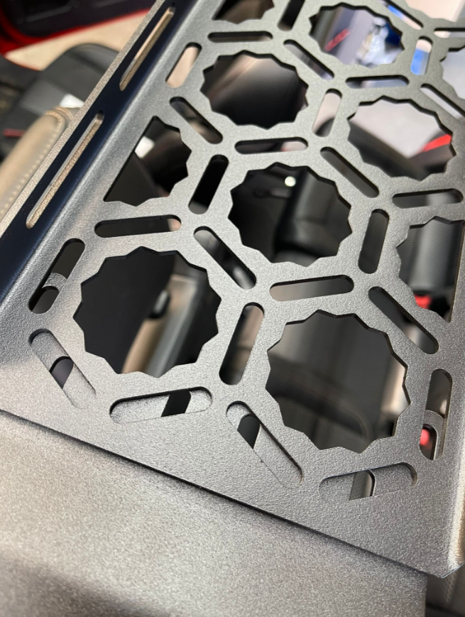 Close-up of the Adapt-A-Panel inside roof panel mount for the 2022 Bronco Raptor, designed for rear seat area installation.