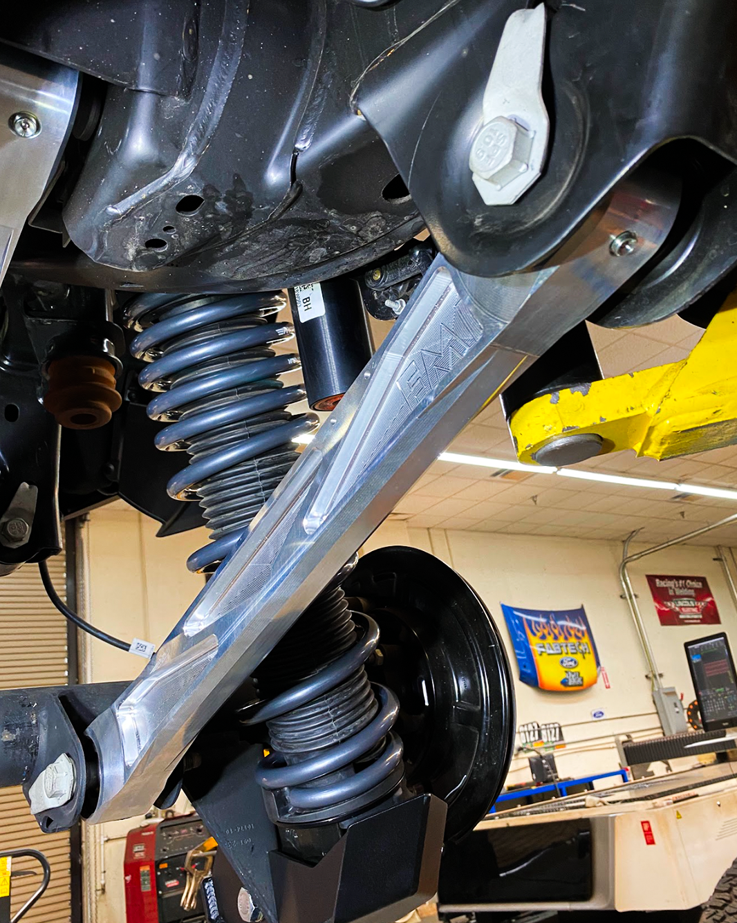 Billet aluminum rear lower suspension arms with ultra-flex joints for 2022 Bronco Raptor, showcasing durability and performance.
