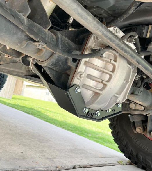 2022-UP Ford Bronco Raptor rear differential skid plate installed under the vehicle, showcasing its durable design and protection features.
