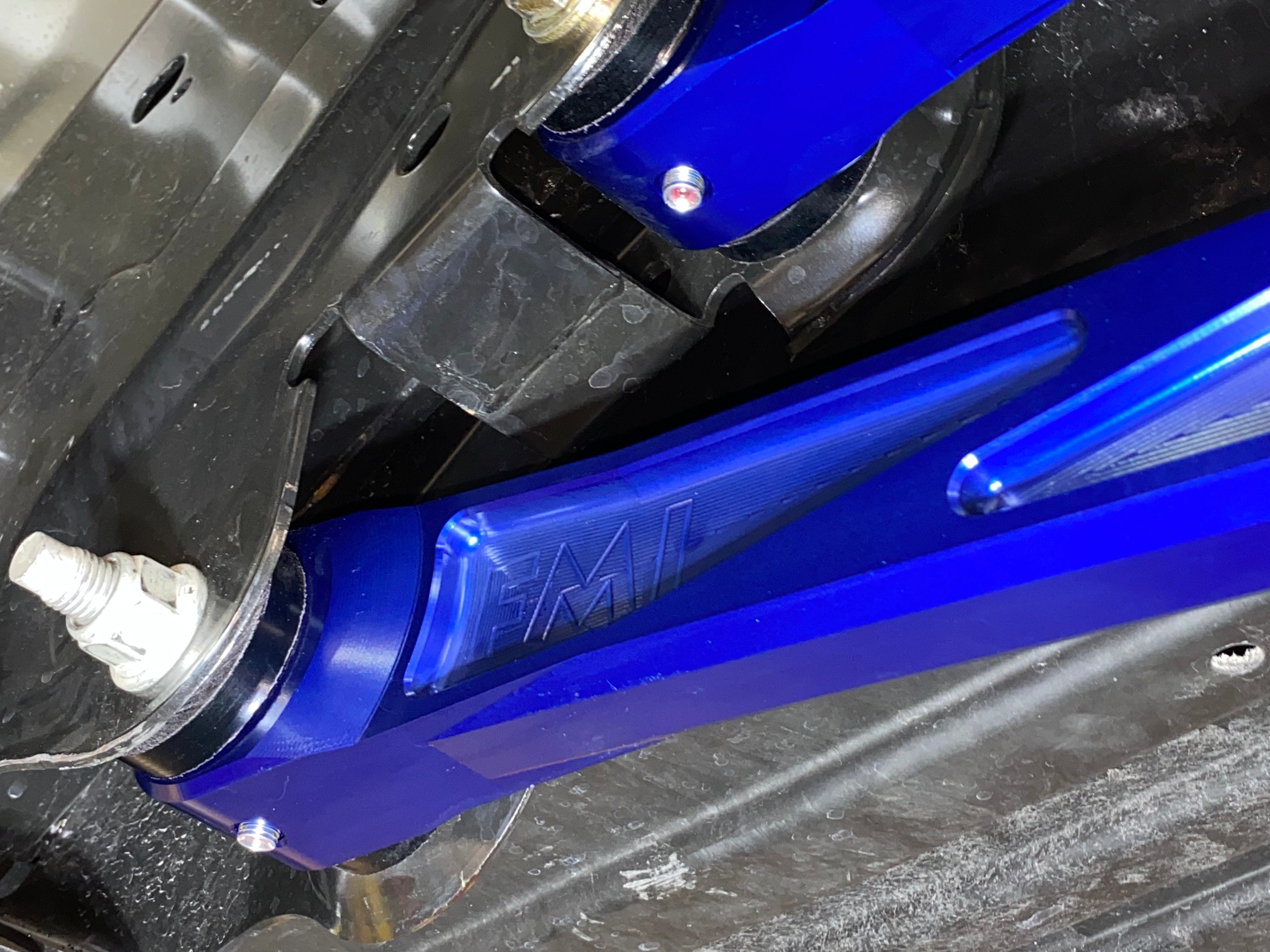 Billet aluminum rear suspension arms with ultra-flex joints for 2022 Bronco Raptor, showcasing durability and performance.