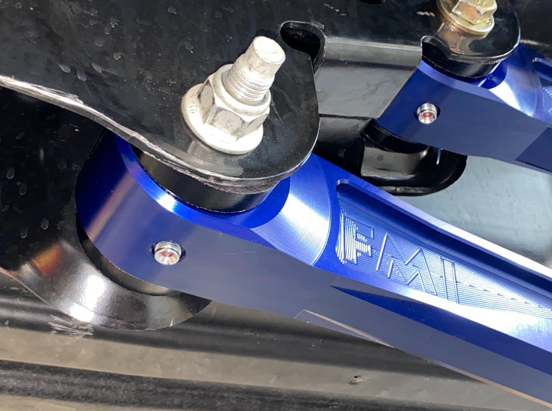 Billet aluminum rear lower suspension arms with ultra-flex joints for 2022 Bronco Raptor, showcasing durable design and precision engineering.