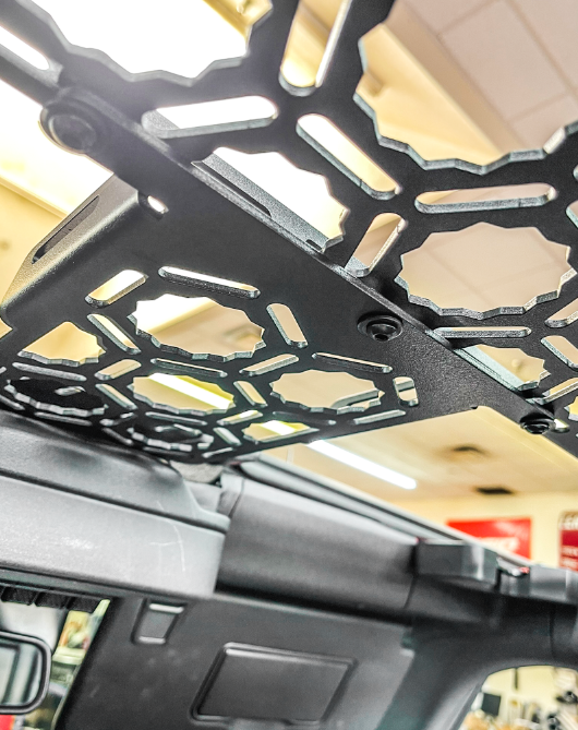 Bronco Raptor 2022 inside front roof mount short panel add-on by Adapt-A-Panel, showcasing a durable design for enhanced utility.