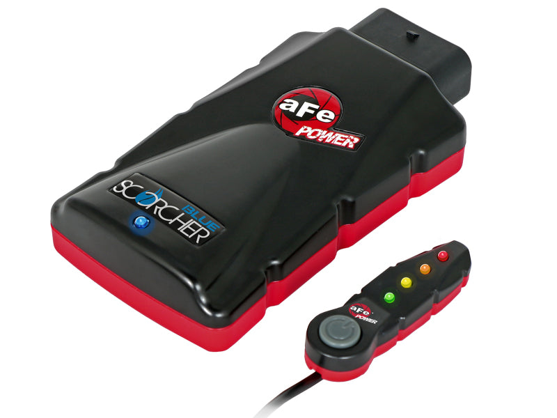 aFe SCORCHER Power Module for Ford F-150 15-16 V6-3.5L, enhancing engine performance with a sleek design and control switch.