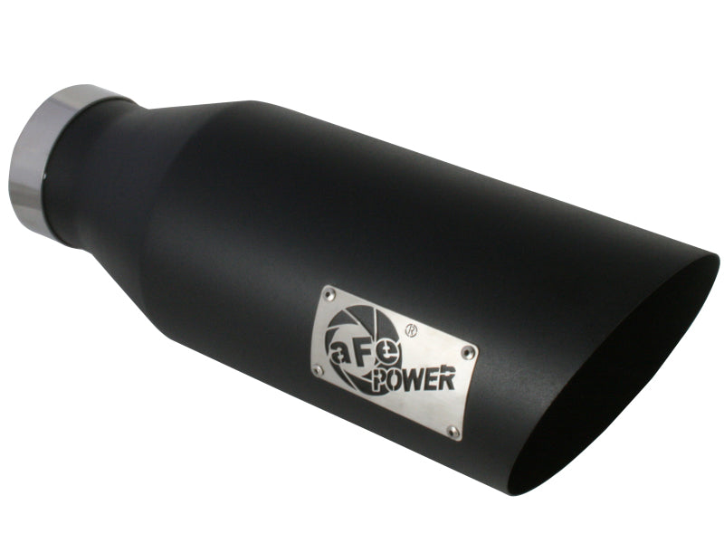 Black afe MACH Force-Xp exhaust tip with a 4-inch inlet, 7-inch outlet, and 18-inch length for enhanced exhaust flow.