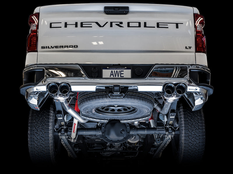 AWE Tuning 4th Gen GM 1500 5.3L 0FG Cat-Back Split Rear Exit (w/ Bumper Cutouts) - Quad Chrome Tips