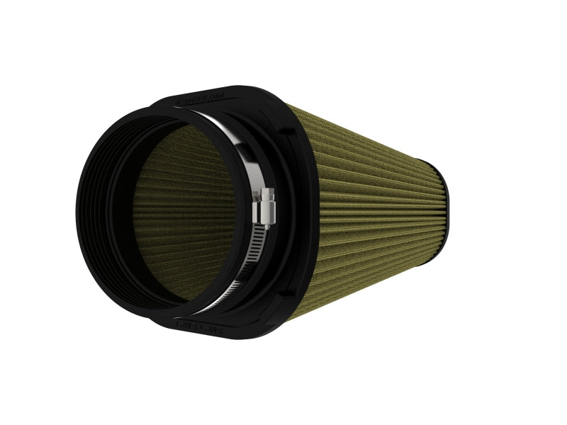 Universal afe Magnum FLOW air filter with a cylindrical design and green filter media, optimized for airflow and performance.