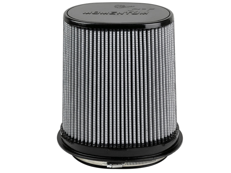 afe Momentum Intake replacement air filter featuring a cylindrical design with a black finish and pleated filter media.